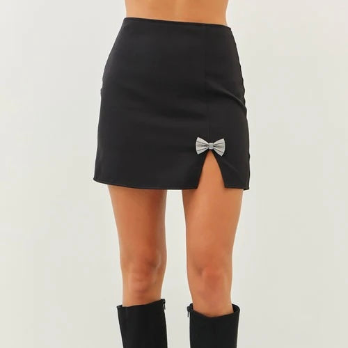 Black bow midi skirt