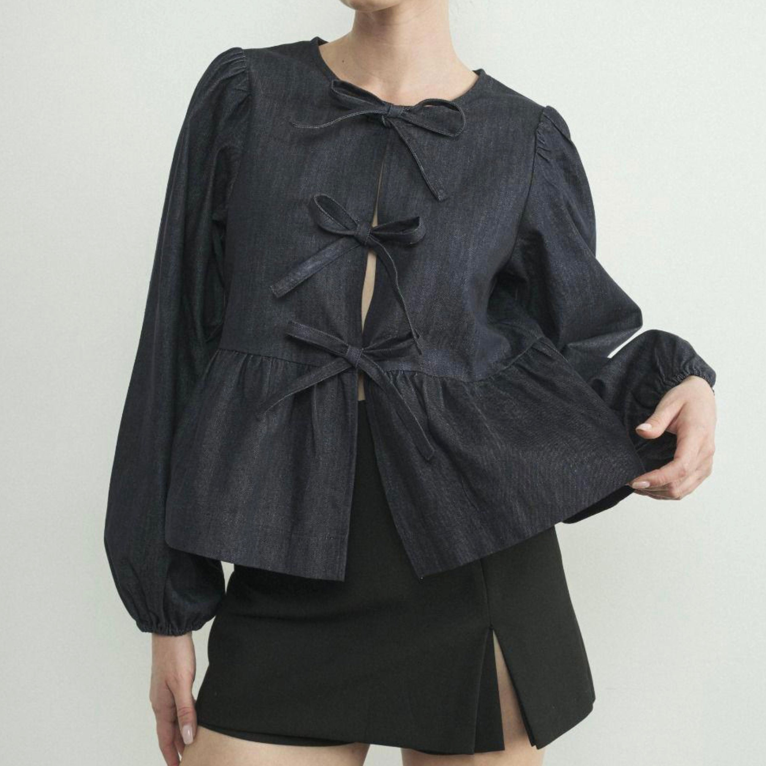 Denim Bow Tie Blouse