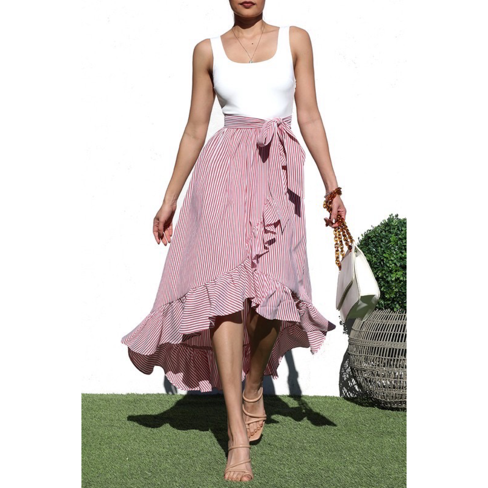 White red long dress