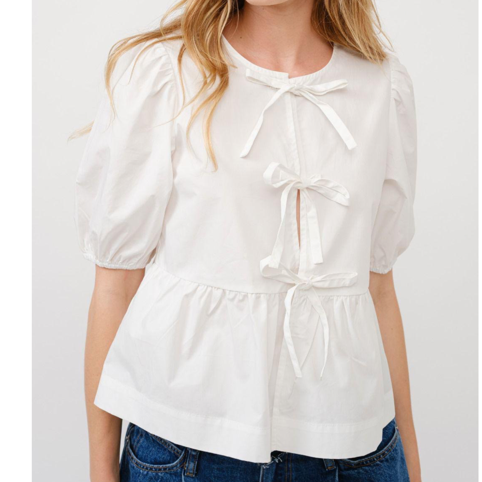Poplin white bow blouse